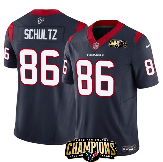 Men's Houston Texans #86 Dalton Schultz Navy 2023 F.U.S.E. AFC South Champions Patch Vapor Untouchable Limited Football Stitched Jersey